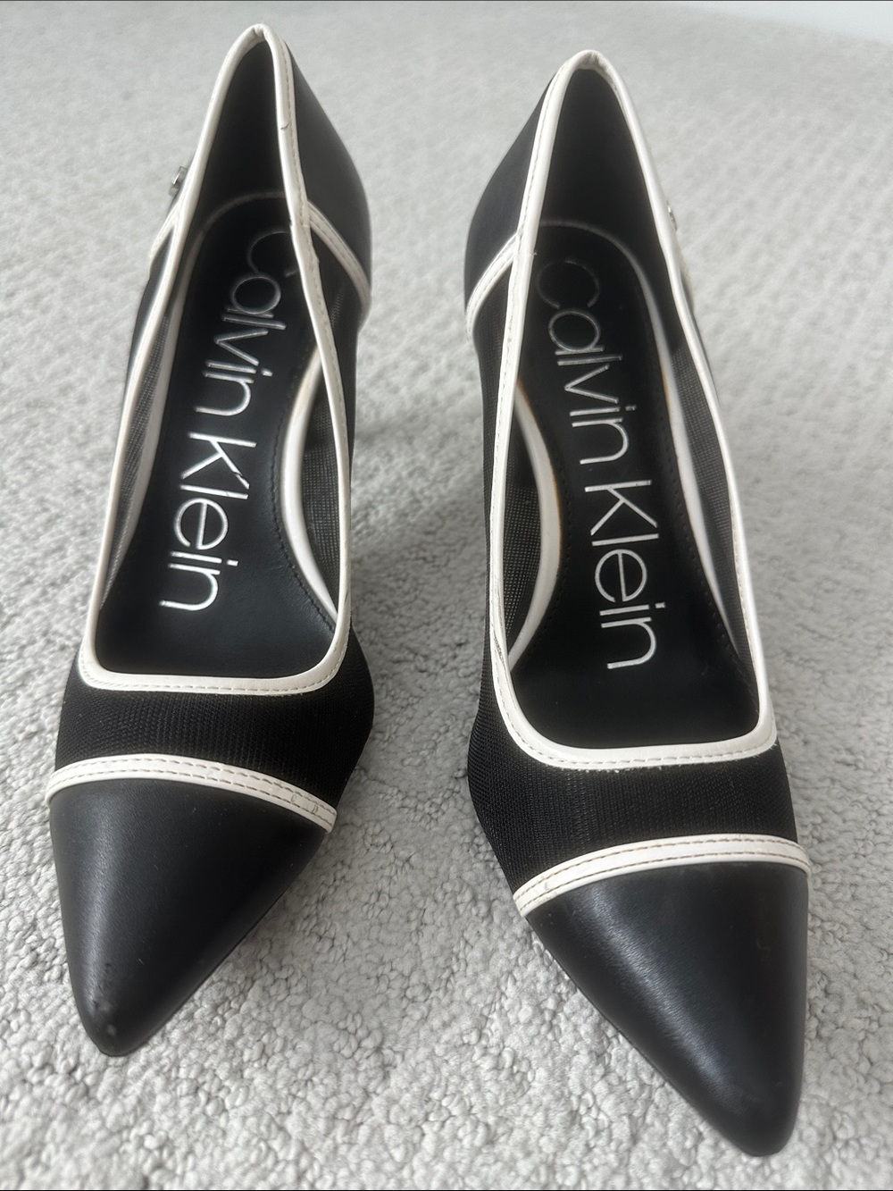 Calvin Klein Black Pumps with White Trim - Pointed Toe Heels - Picture 2 of 13